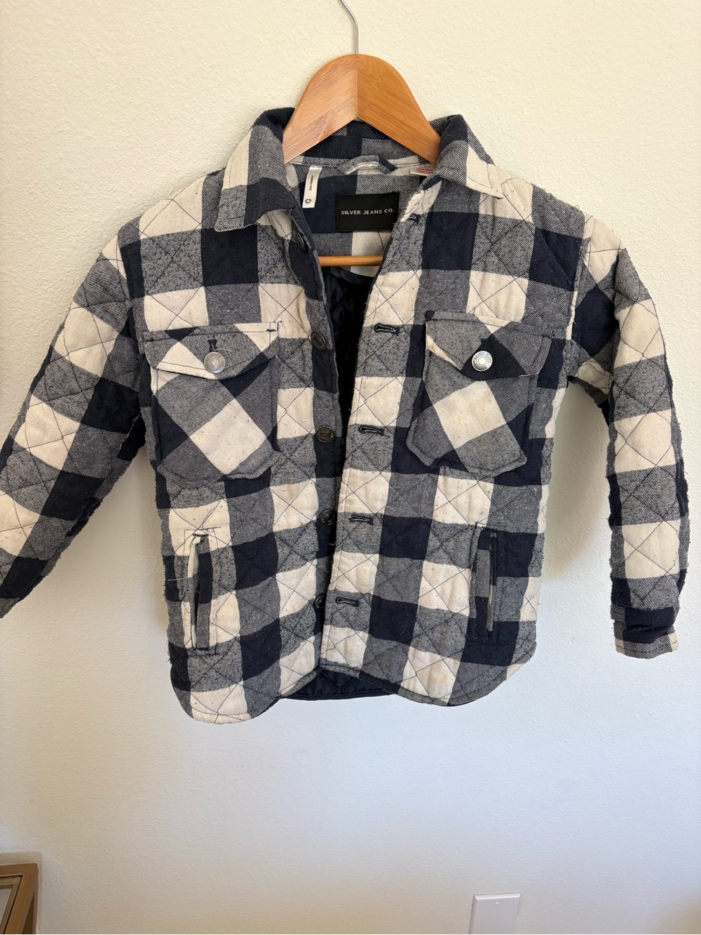 Silver Jeans Black & Cream Quilted Plaid Puffer Jacket